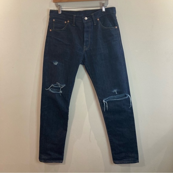 LEVI’S 501 Sz 32 x 32 Selvedge Made in Japan Ripped Knee Button Fly Jeans PCL16B - Picture 1 of 13
